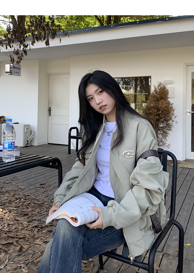 Where is the Orange Tree American street design flight suit jacket for women spring and autumn loose irregular work jacket