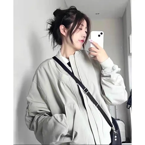 Hong Kong style retro personalized bomber jacket for women spring and autumn new loose design handsome neutral style work jacket
