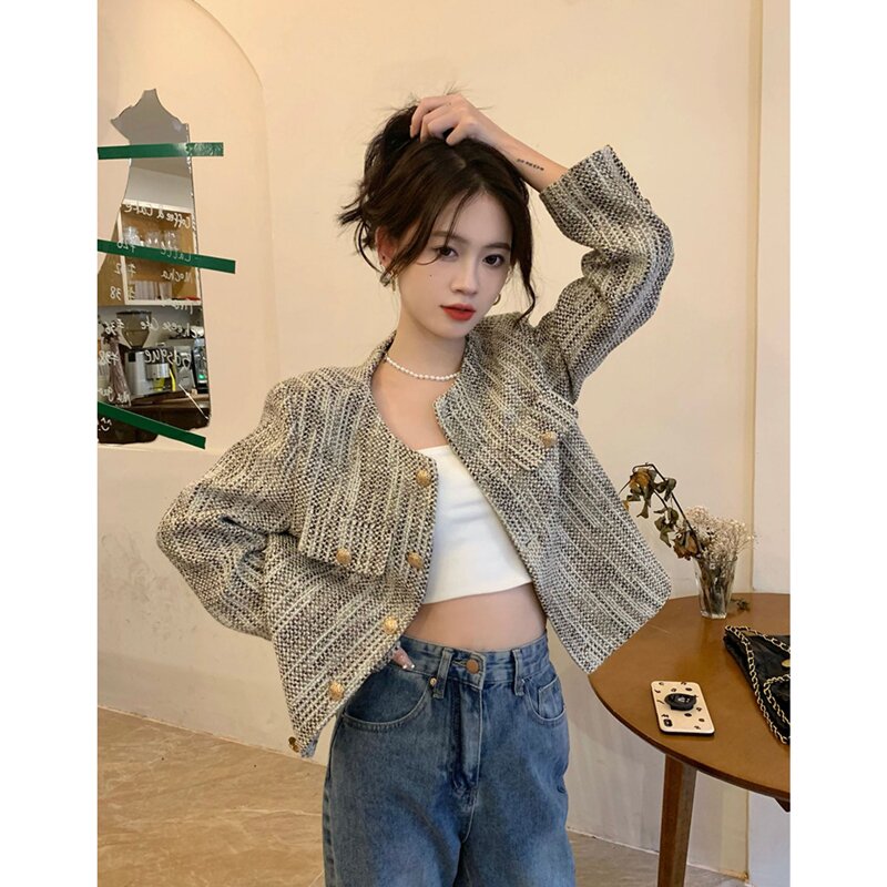 法式名媛正肩氣質小香風外套女秋冬季粗花重工高級感短款上衣開衫
