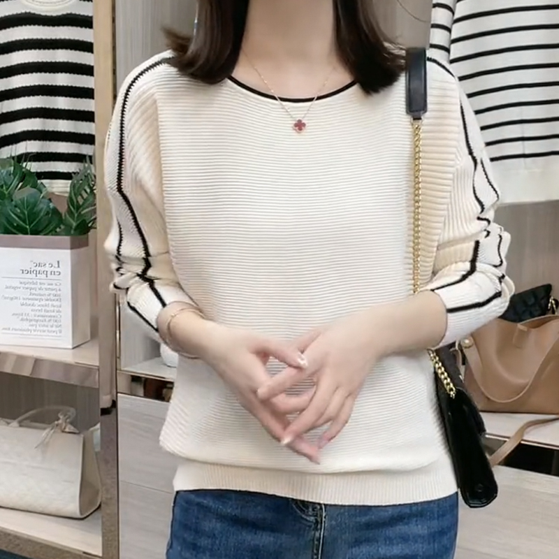 時尚百搭圓領套頭長袖寬鬆外穿毛衣女秋冬新款寬鬆打底針織衫