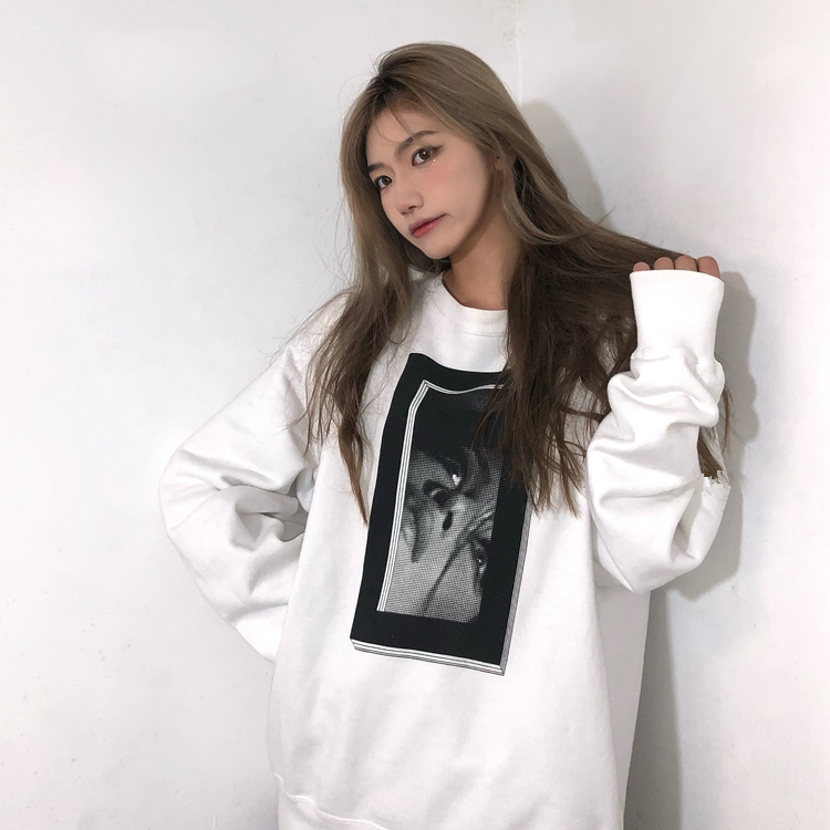 Loose ins trendy brand sweatshirt round neck autumn and winter long-sleeved sweatshirt women's velvet thickened top winter wear