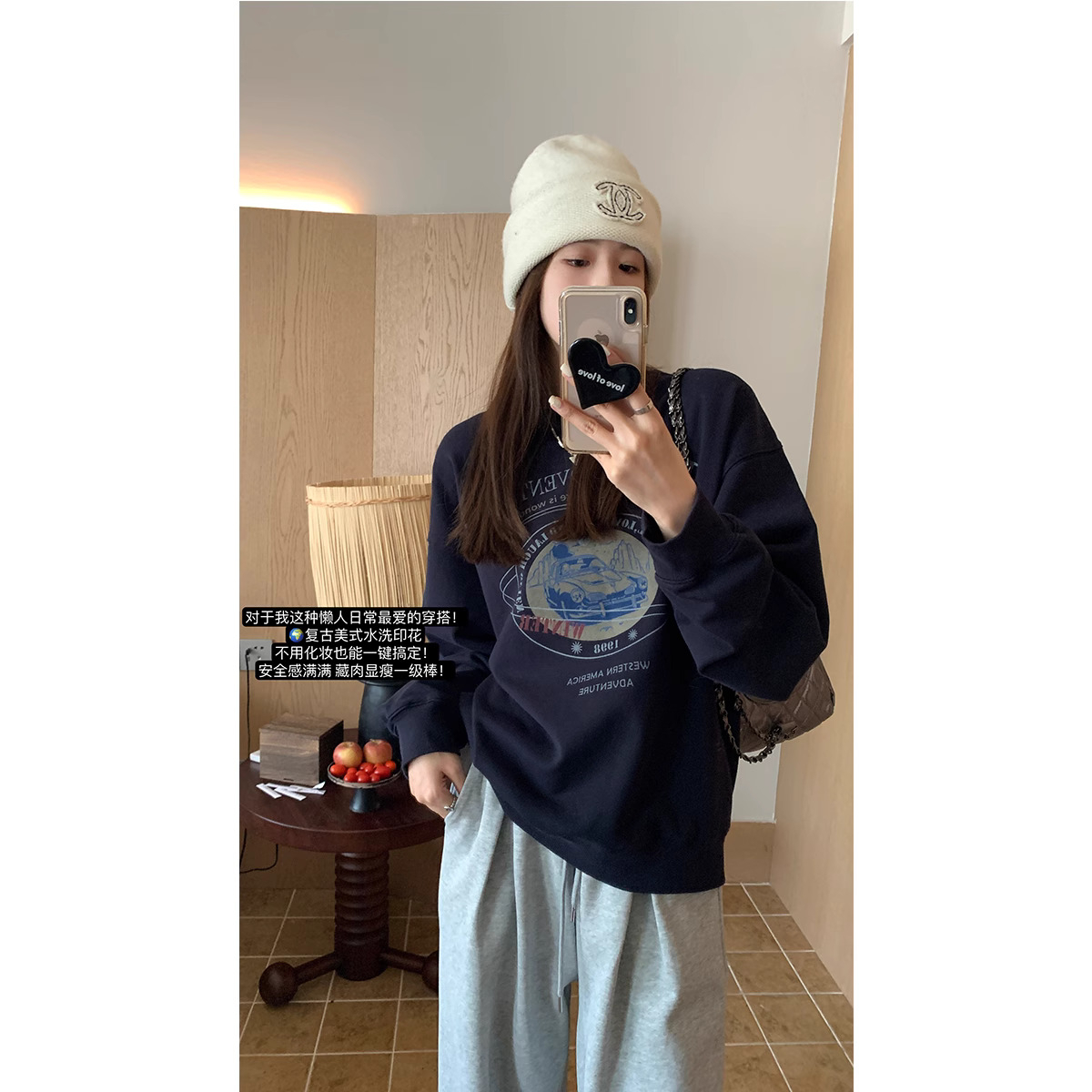 Anti-cotton Chinese cotton composite milk silk 300g/silver fox velvet 400g round neck sweatshirt for women