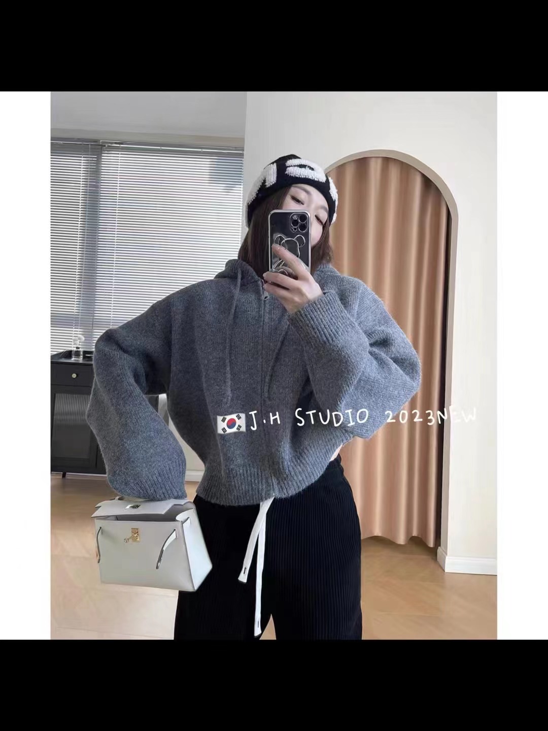 Korean style simple and stylish hooded pull-over sweater 2023 new high-end versatile age-reducing sweater jacket