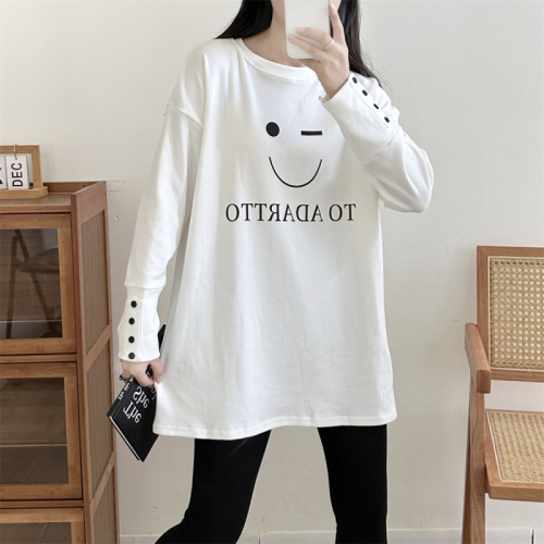 Real shot of autumn and winter new thickened brushed Korean version loose printed outer wear inner bottoming shirt women's long-sleeved T-shirt women