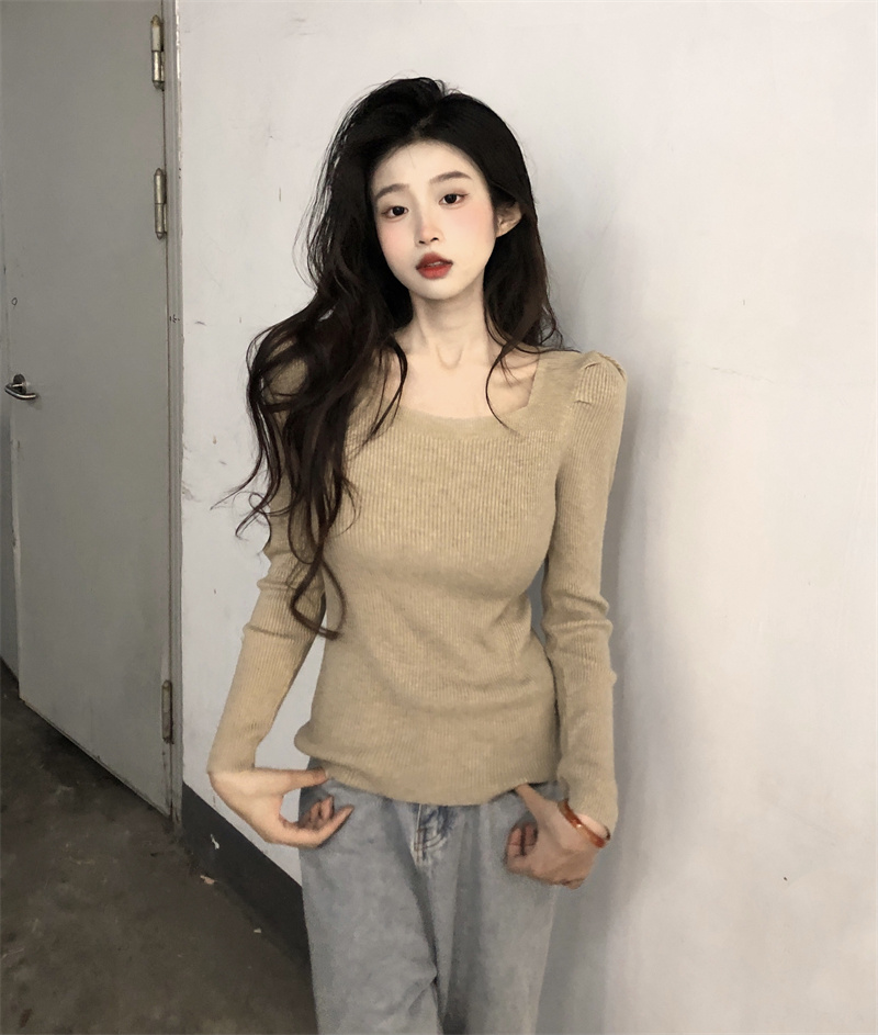 實拍~針織衫內搭外穿修身顯瘦上衣設計感長袖毛衣女