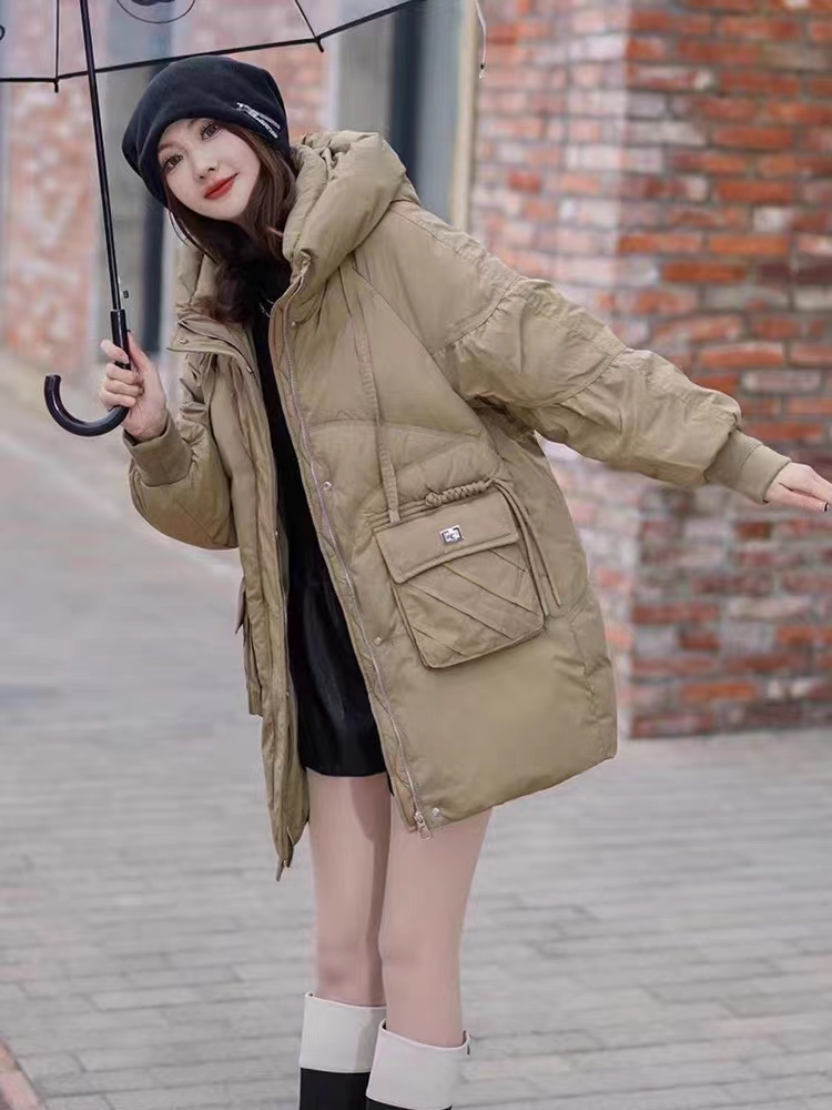 Down jacket women's mid-length 2023 new winter clothing this year's popular loose hooded jacket for small people
