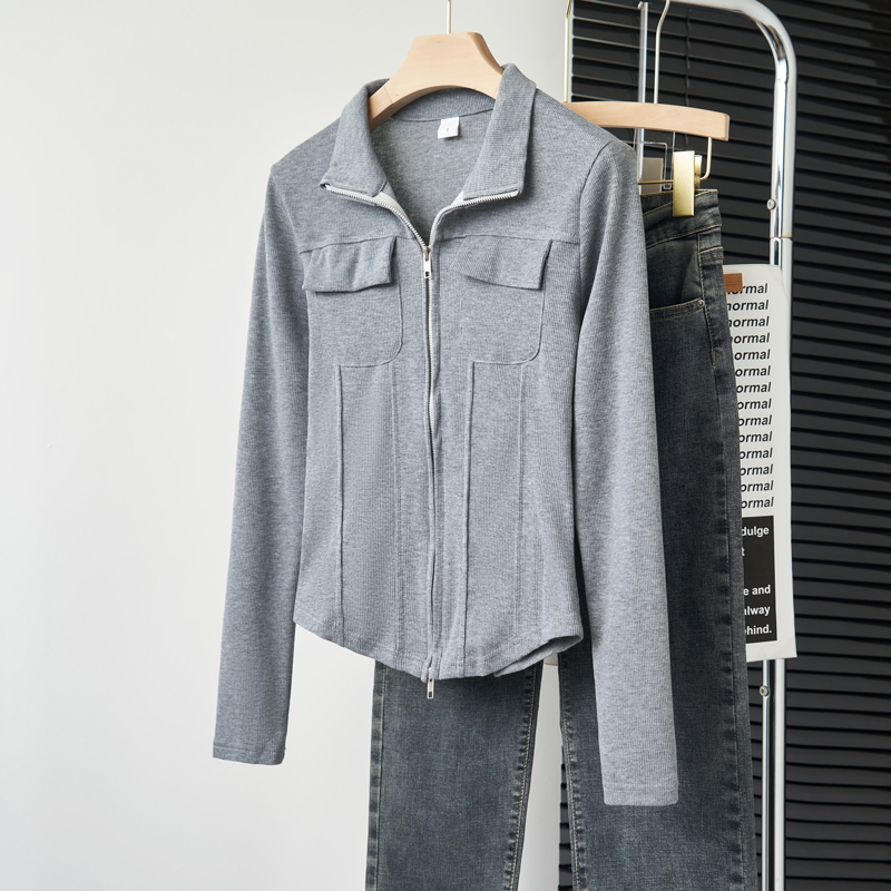 Real shot of the original short coat for hot girls plus size autumn new style zipper temperament slim top for women