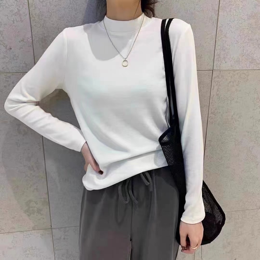 半高領打底衫女內搭春秋新款圓領長袖T恤洋氣修身顯瘦秋冬ins上衣