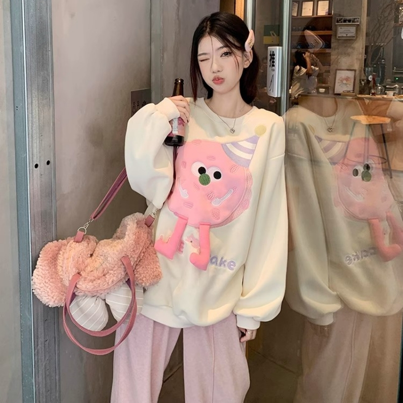 2023 Cute Cartoon Casual Long Sleeve Sweater Women's Early Autumn Loose Slimming Sweet Age-Reducing Pullover Top