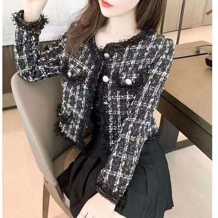 小香風外套女春秋法式粗花呢短款上衣外套小個子修身顯瘦洋氣開衫