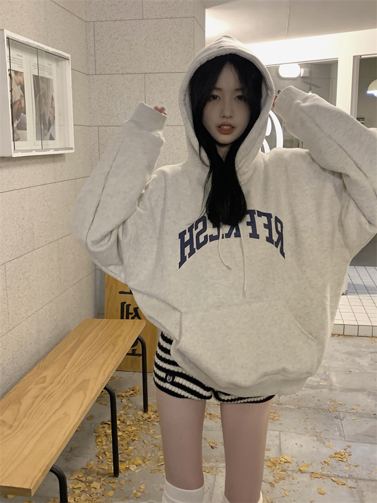 Anti-cotton Chinese cotton composite milk silk 300g/silver fox velvet 400g hooded sweatshirt for women