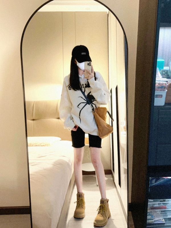 純棉連帽衛衣女2023新款秋冬潮牌美式高街寬鬆慵懶風加絨上衣