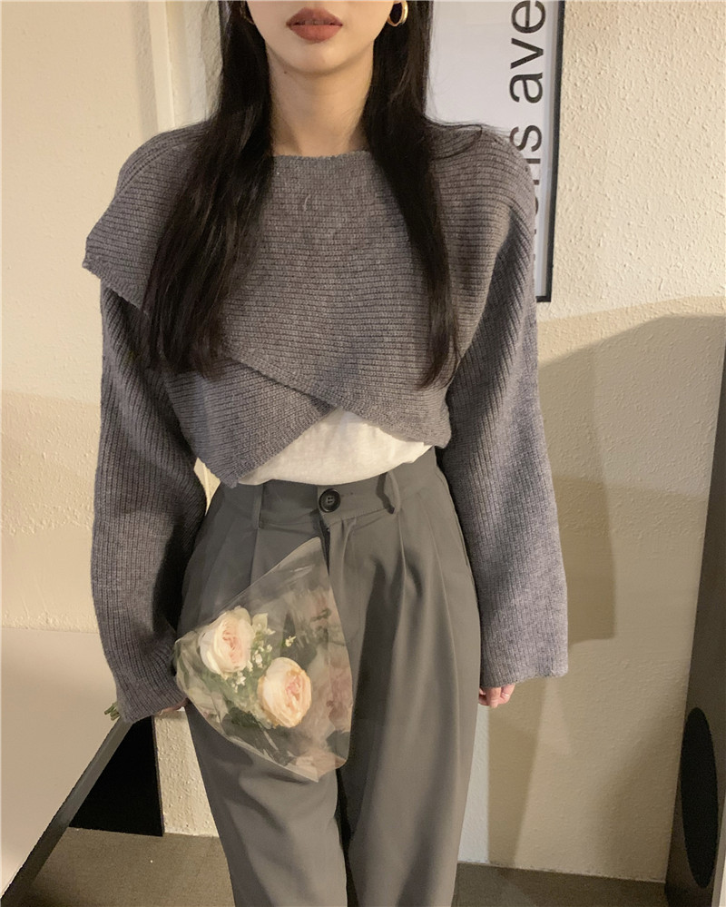 寬鬆慵懶溫柔短款設計感長袖針織衫外套女秋冬裝新款毛衣罩衫上衣