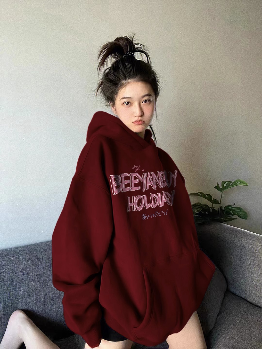 CVC cotton pasta wool Chinese cotton composite/milk silk 300g silver fox velvet 400g front printed hooded sweatshirt for women