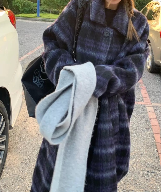 Wen Jiaying Ouni's same style plaid woolen coat for women autumn and winter 2023 new Korean style loose woolen coat