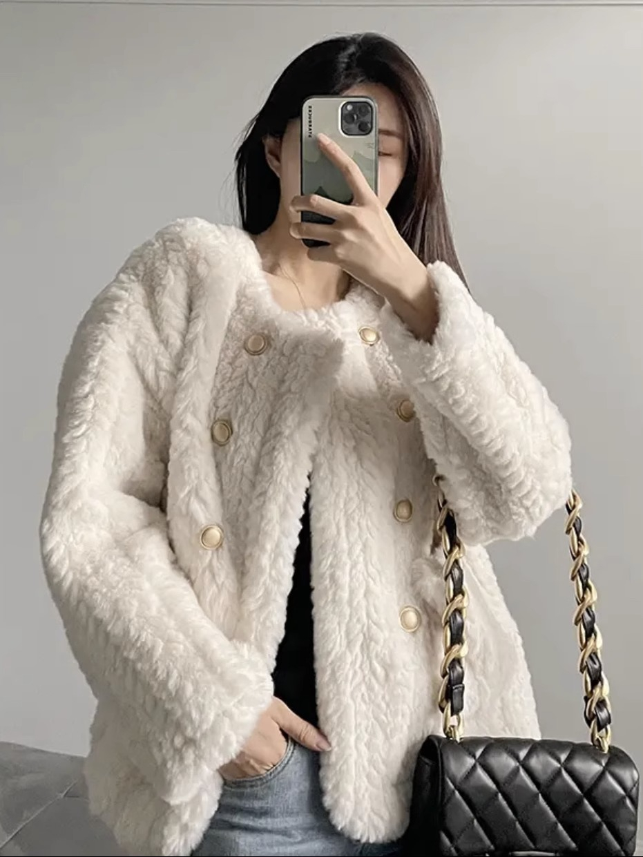 小香風羊羔毛外套女秋冬短款加厚毛毛絨高級感小個子上衣