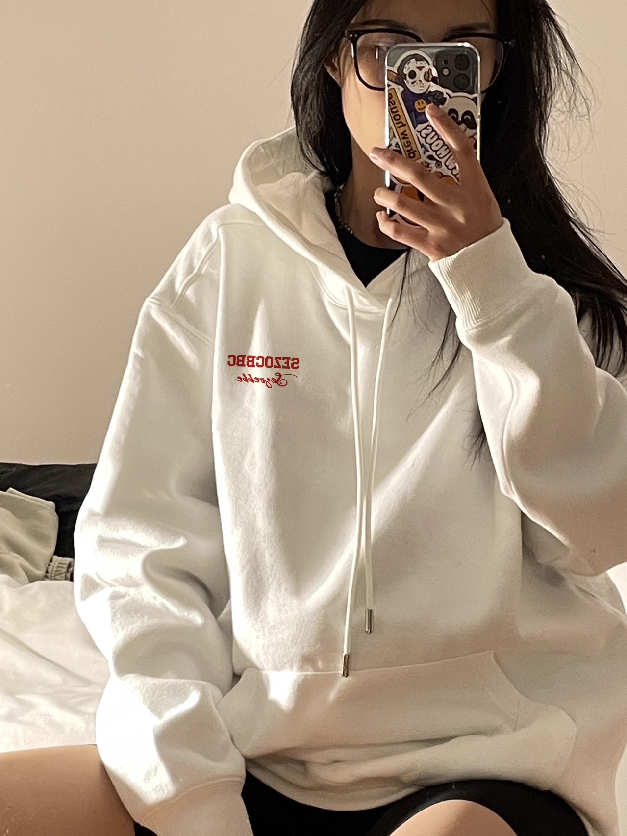 CVC cotton pasta wool Chinese cotton composite/milk silk 300g silver fox velvet 400g front printed hooded sweatshirt for women