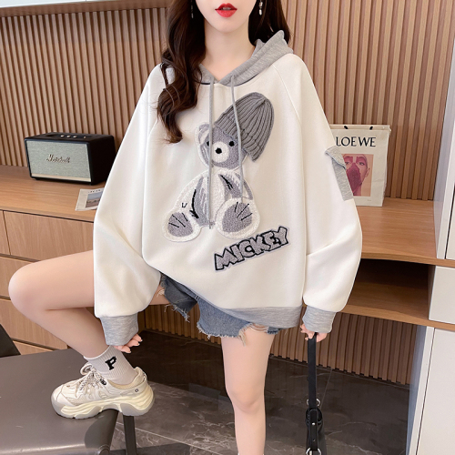 First real shot of 370g Chinese cotton shell velvet niche contrasting color hooded sweatshirt for women autumn and winter new small top