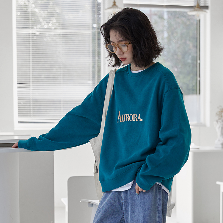 實拍刺繡chic衛衣女套頭 2023秋季韓國新款韓版寬鬆bf慵懶風上衣