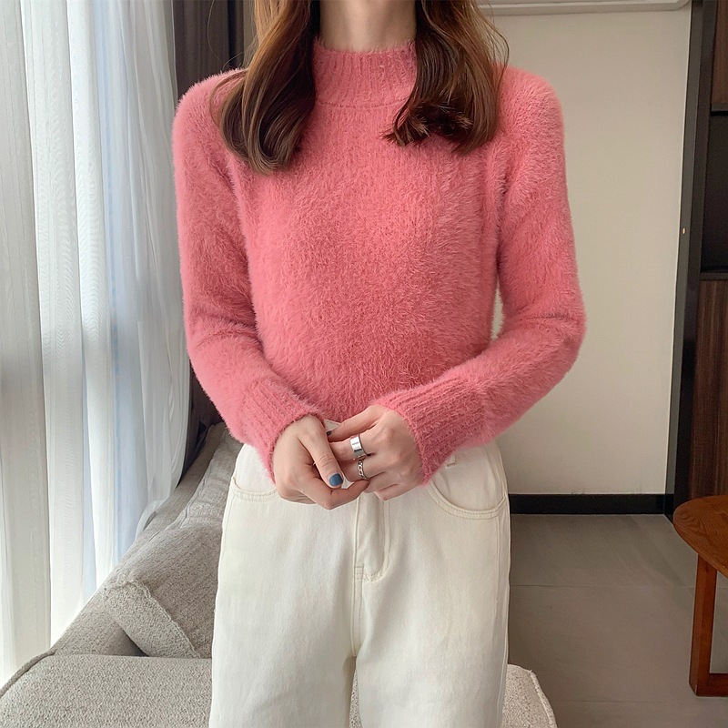 半高領毛衣女修身顯瘦打底針織衫2023秋冬新款加厚內搭外穿針織衫