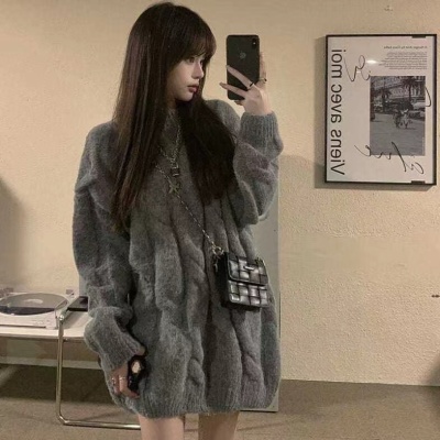 粗線大麻花中長款毛衣女秋冬新款韓系軟糯慵懶風小眾加厚上衣