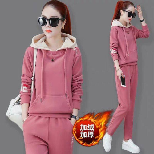 Thickened velvet sports suit for women autumn and winter  new Korean style long-sleeved sweatshirt casual wear two-piece set trendy