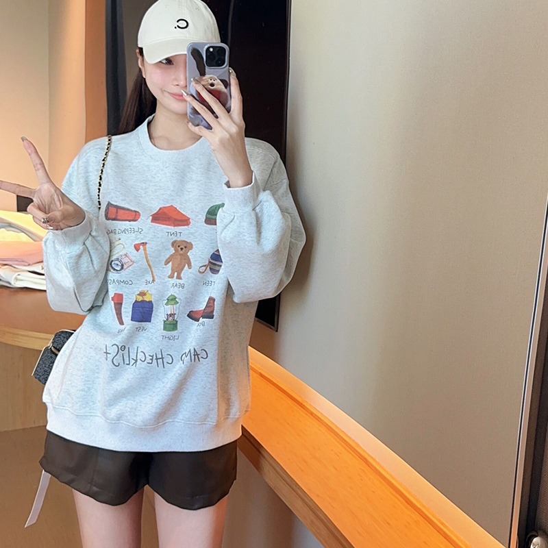 Anti-cotton Chinese cotton composite milk silk 300g/silver fox velvet 400g round neck sweatshirt for women