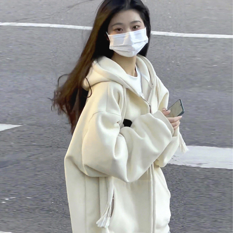 65華棉複合加絨360克雙層帽衛衣女毛巾繡外套