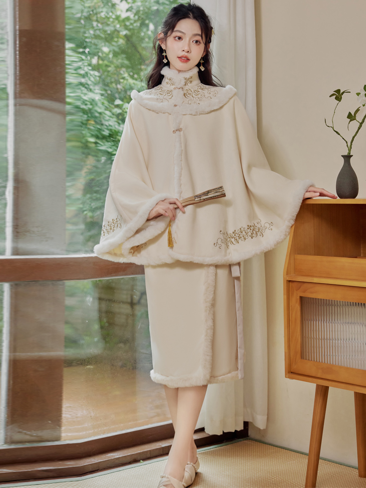 Song-made Han element Hanfu Nanzhi cloak embroidered shawl coat spiral skirt skirt autumn and winter two-piece suit