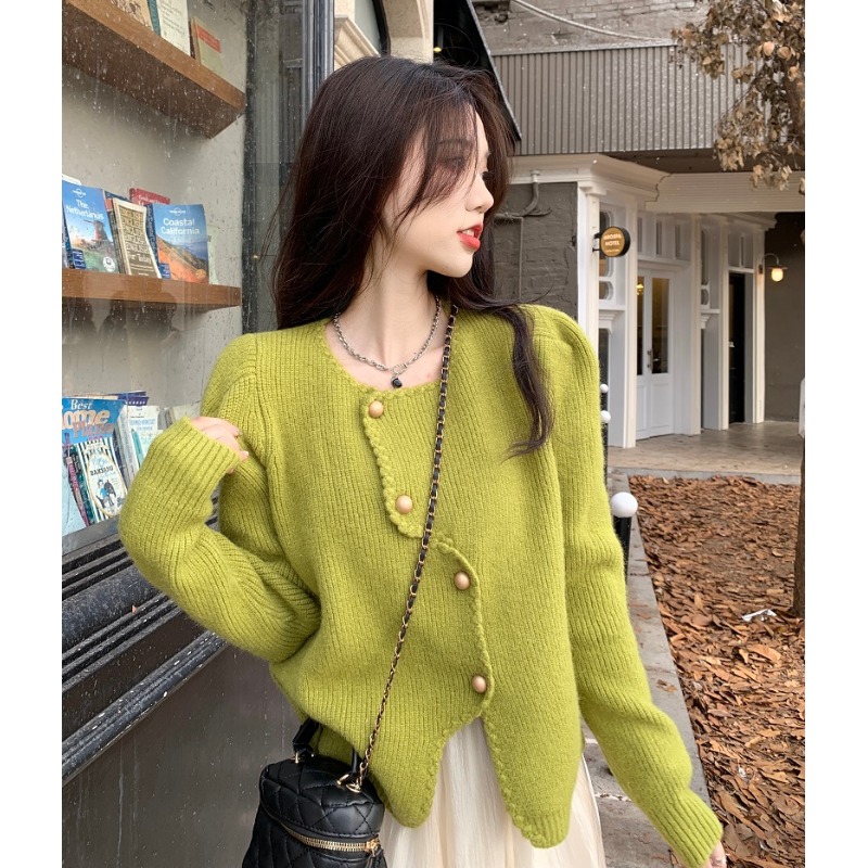 High-end irregular small fragrant knitted cardigan for women in autumn and winter soft and gentle style loose short sweater jacket trendy