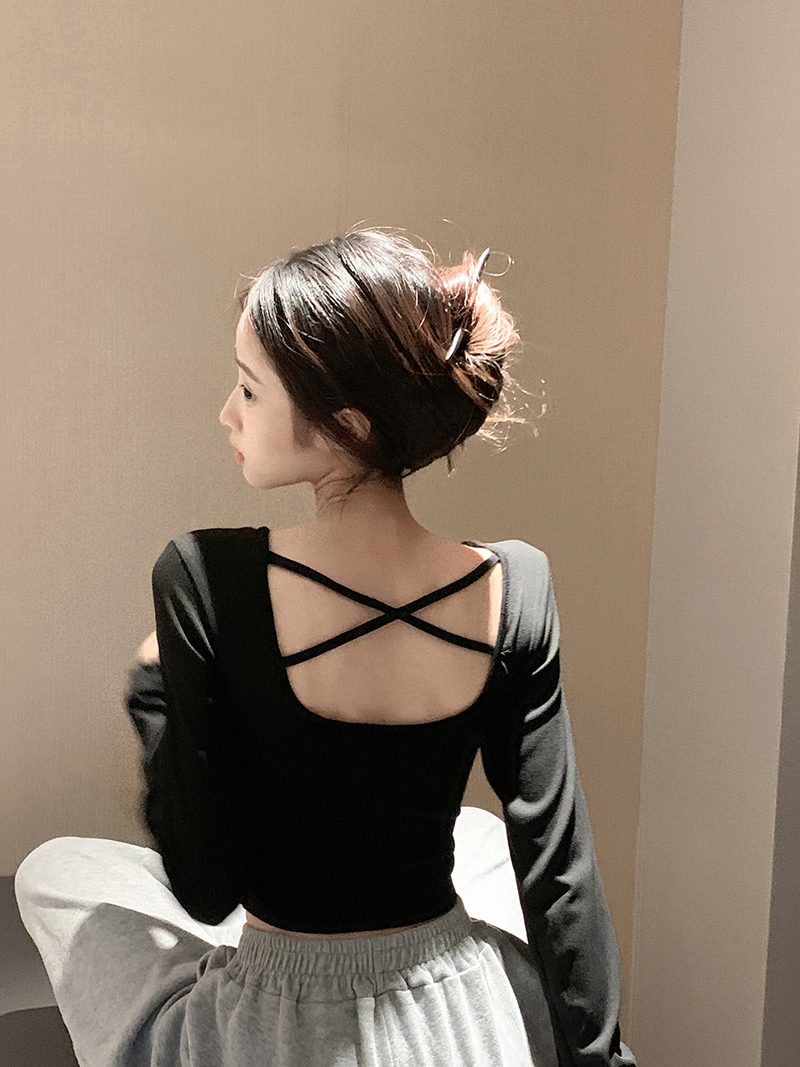 Actual shot ~ pure desire style backless slim fit inner long-sleeved T-shirt early autumn
