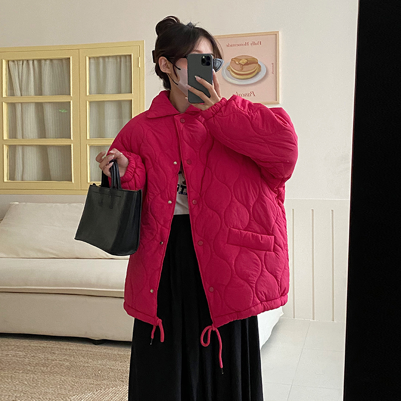 Dopamine color rhombus cotton coat women's new retro coat bread coat loose cotton coat lamb wool Korean style winter coat