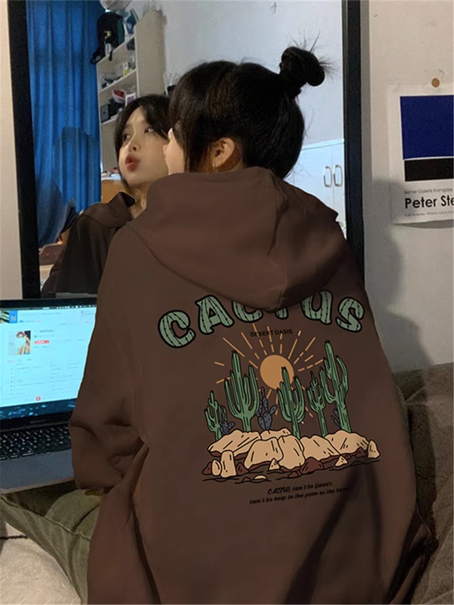 CVC cotton pasta wool Chinese cotton composite/milk silk 300g silver fox velvet 400g front and back printed hooded sweatshirt for women