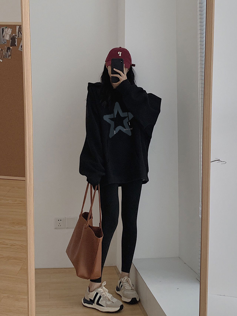 Velvet hooded sweatshirt women's 2023 autumn and winter new hiphop loose lazy style top