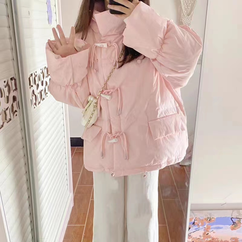 Dongdaemun Korean style horn button small down jacket women's short 2023 new white duck down jacket