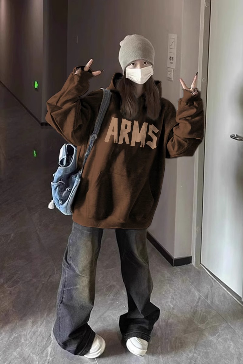 CVC cotton pasta wool Chinese cotton composite/milk silk 300g silver fox velvet 400g front printed hooded sweatshirt for women