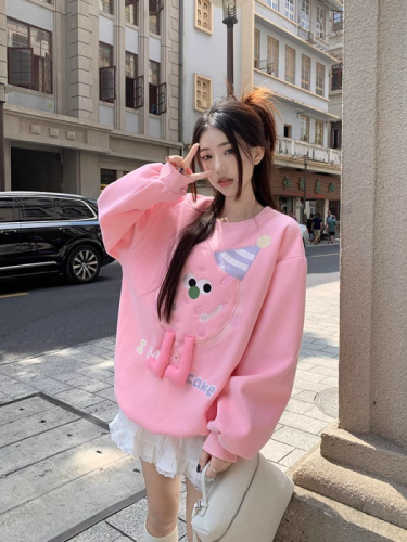  Cute Cartoon Casual Long Sleeve Sweater Women's Early Autumn Loose Slimming Sweet Age-Reducing Pullover Top