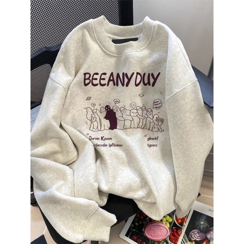 Anti-cotton Chinese cotton composite milk silk 300g/silver fox velvet 400g round neck sweatshirt for women