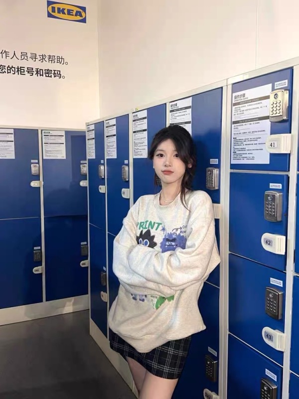 oversize慵懶風灰色衛衣女春秋圓領古着vintage小眾2023新款