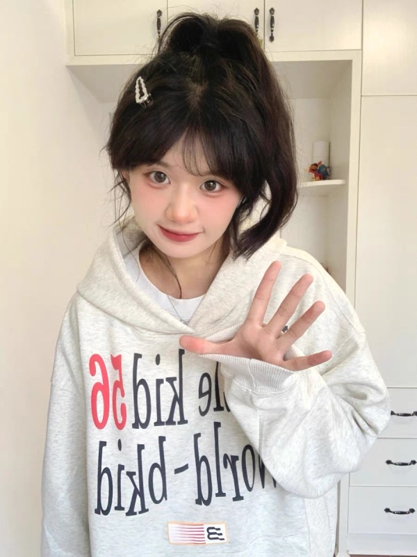 美式復古連帽加絨衛衣女秋冬2023新款字母印花設計感小眾寬鬆上衣