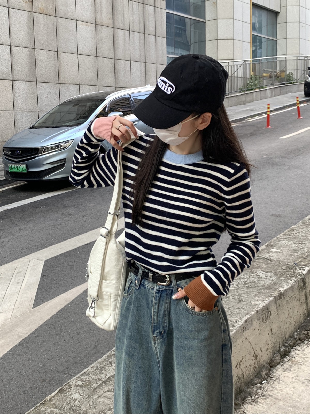 實拍 秋冬韓版修身復古氣質條紋撞色設計感內搭針織打底上衣