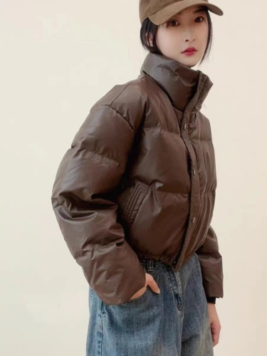 No-wash pu leather down jacket women's short  new winter thickened stand-up collar bread coat small Kendou coat