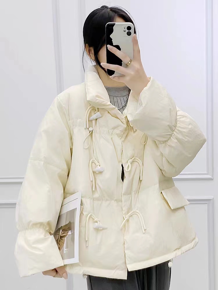 Dongdaemun Korean style horn button small down jacket women's short 2023 new white duck down jacket