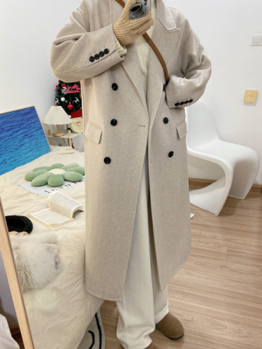 Winter classic double-breasted double-sided wool coat French retro style long woolen coat for women