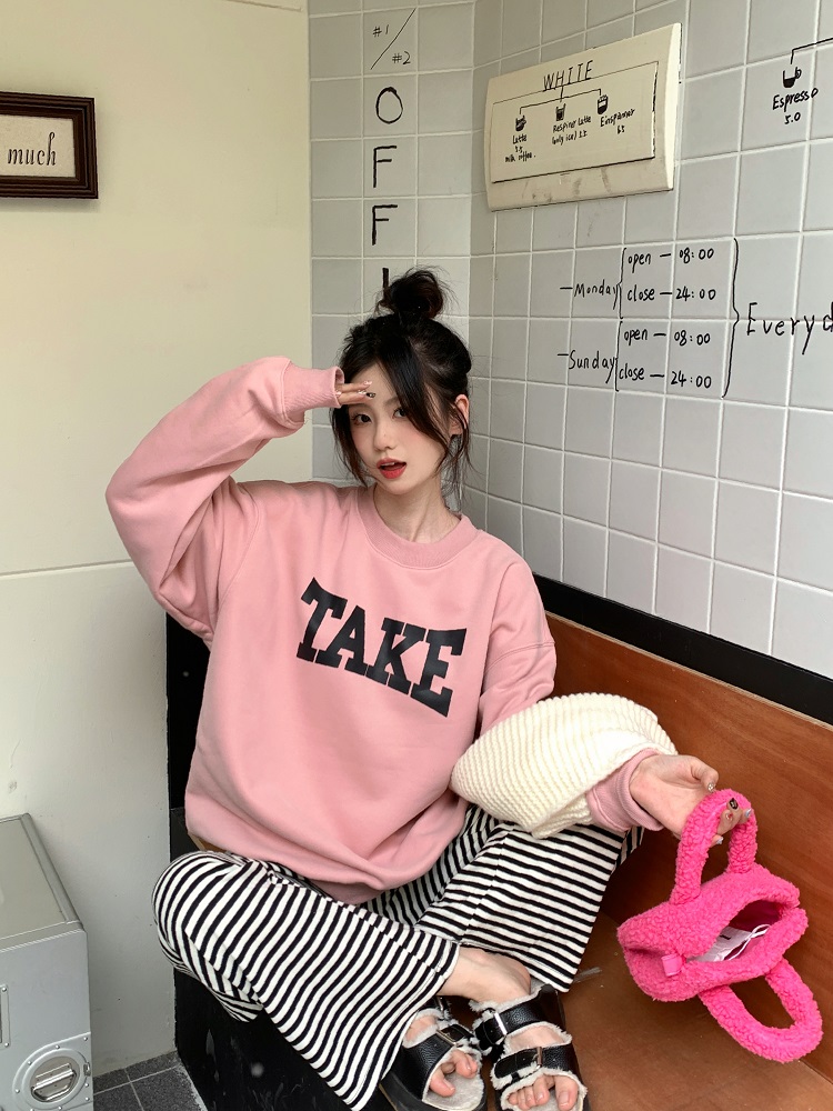 韓版新款華棉複合薄款310克/加絨410克 秋冬裝衛衣女印花寬鬆大碼