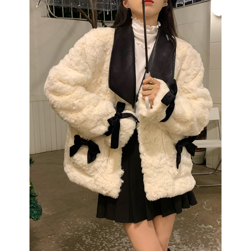 秋冬原版質量 小香風翻領羊羔毛外套女