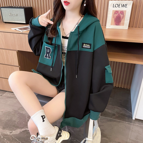 First real shot of 370 grams Chinese cotton shell velvet Korean version plus velvet thickened sweatshirt women's loose hooded baseball uniform jacket