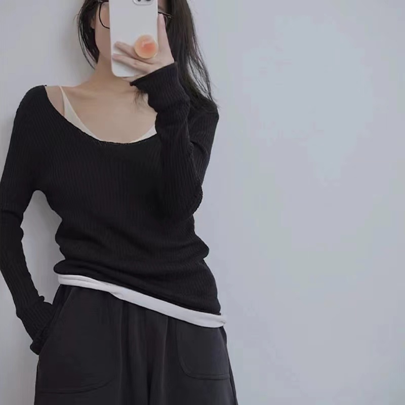 法式溫柔假兩件針織衫女秋季設計感小眾寬鬆外穿甜辣風打底衫上