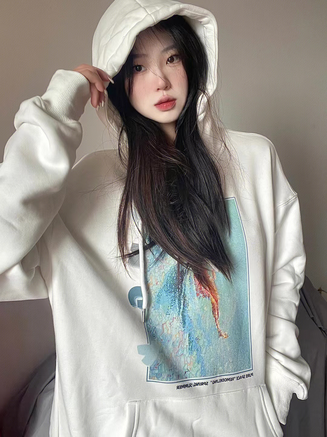 Trendy brand David Loose ins trendy autumn and winter hooded sweatshirt women's velvet thickened top winter wear