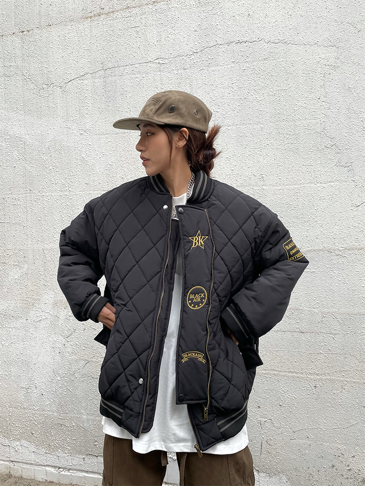 復古刺繡棉衣夾克男女冬季國潮牌寬鬆加厚情侶棉服外套